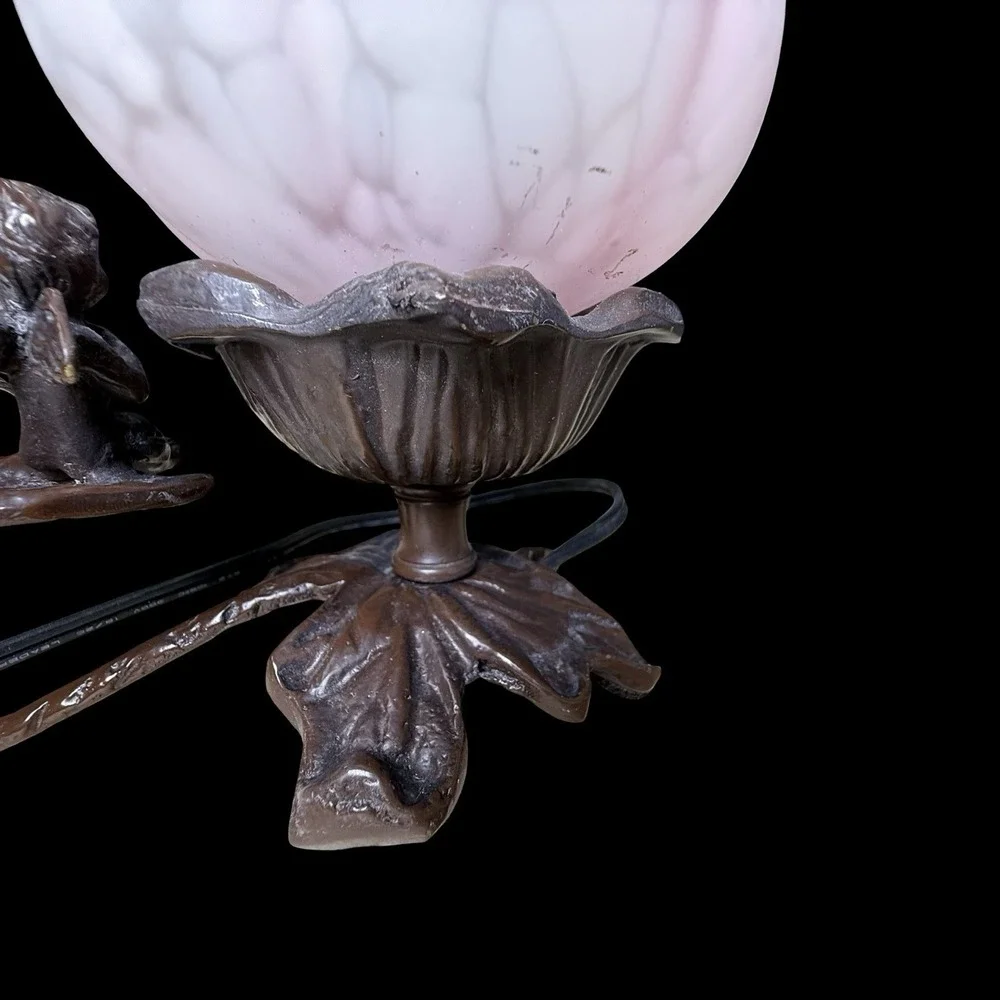 Underwriters Laboratories Portable Lamp Cherub Floral Tulip Glass Table Lamp 6
